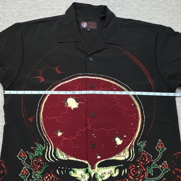 Vintage Grateful Dead By Dragonfly Skull Bertha Rose Button Shirt Black Mens Sz - Picture 9 of 13